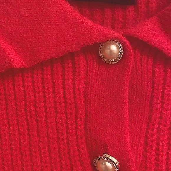 Cider hot pink oversized collar cropped short sleeve sweater - Picture 5 of 5